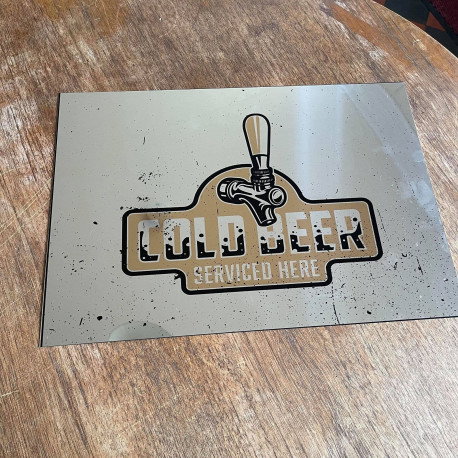 Cold Beer Mirror  - Pub BAr Mirroed Metal Wall Sign