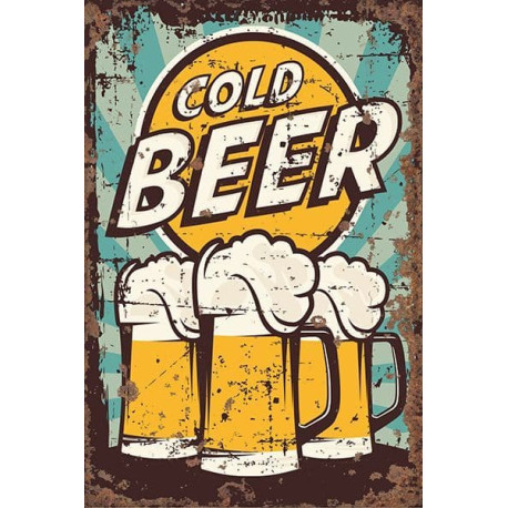 Cold Beer Pints  - Metal Vintage Wall Sign