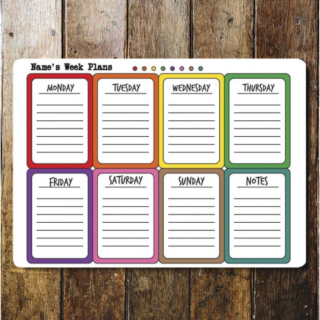 Colourful Weekly Planner Board  Personalised Dry Wipe Whiteboard To Do List Notes - Metal