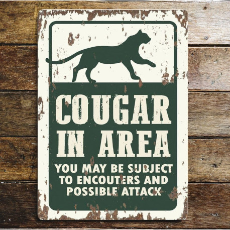 Cougar In Area Park Warning Sign - Metal Sign Plaque