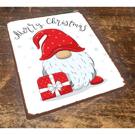 Cute cheerful gnome Christmas - Metal Vintage Wall Sign