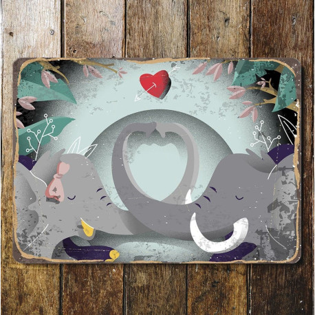 elephant love couple  - Metal Sign Plaque