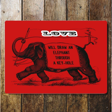 Elephant Love will draw through keyhole - Metal Wall Sign