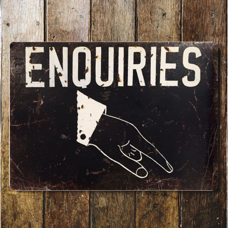 Enquiries Hand Pointing - Metal Wall Sign