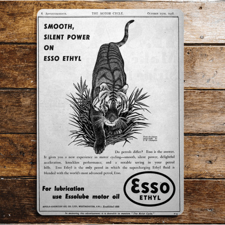 Esso Ethyl Smooth Silent Power On ESSO Ethyl - Metal Advertising Wall Sign