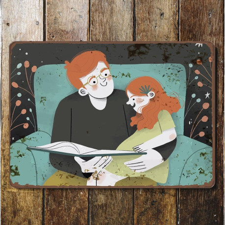 father daughter reading- Metal Advertising Wall Sign