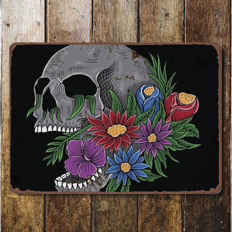 Flower skull - Metal Wall Sign Plaque