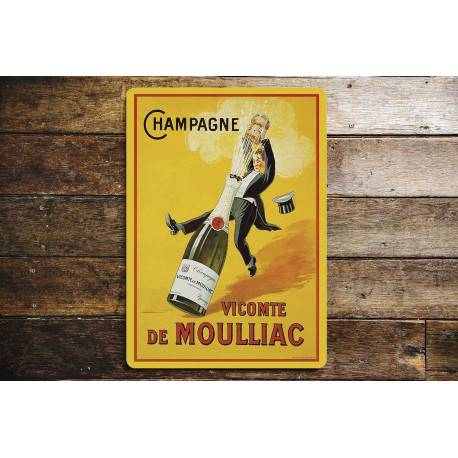 French Champagne Vicomte De Moulliac  Metal Sign Plaque