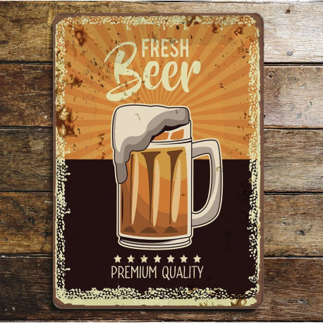 Fresh Beer Retro  - Metal Wall Sign Plaque