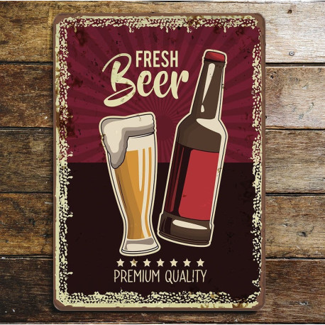 Fresh Beer Retro Quailty - Metal Wall Sign Plaque