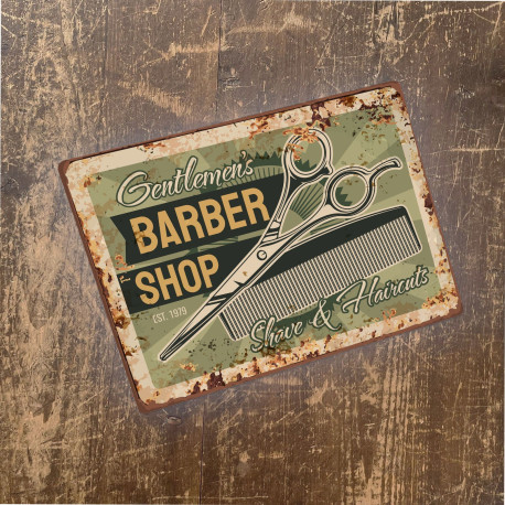 Gentlemen's Barber Shop Shave & Haircuts - Metal Retro Wall Sign