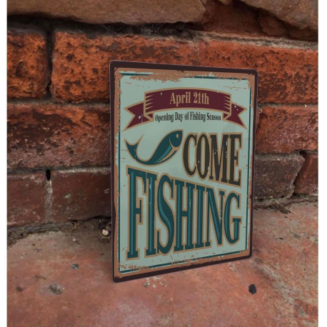 Gone Fishing Fish Retro  - Metal Man Cave Wall Sign