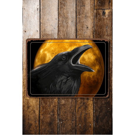 Halloween Raven Moon  - Metal Vintage Wall Sign