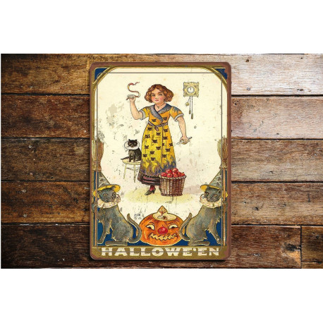 Happy halloween Witch Cat   - Metal Vintage Wall Sign (1)