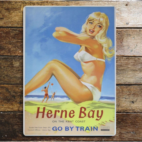 Herne Bay Go By Train - Metal Travel Wall Sign