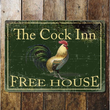 Home Pub Bar The Cock Inn Cockeral Hen Metal Sign Humorous Plaque