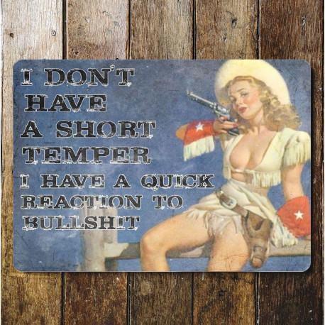 I don't have a Short Temper - Pin Up Girl - Metal Travel Wall Sign