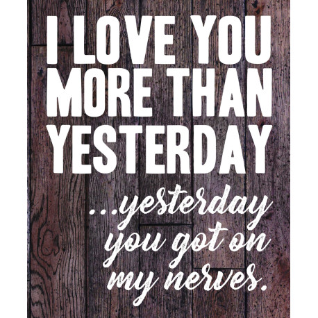 I love you more than yesterday, yesterday you got on my nerves Metal Travel Wall Sign