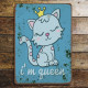 i&#039;m queen cat crown blue - Metal Wall Sign Plaque