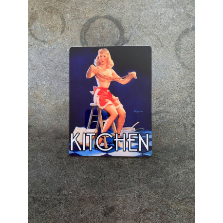 Kitchen Door Sign Personalised With Any Name / Text - Pin Up Girl In Kitchen - Metal Sign