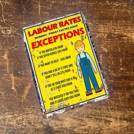 Labour Rates Exceptions - Metal Vintage Wall Sign