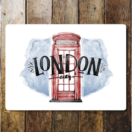 London watercolour Telephone Box - Metal Advertising Wall Sign