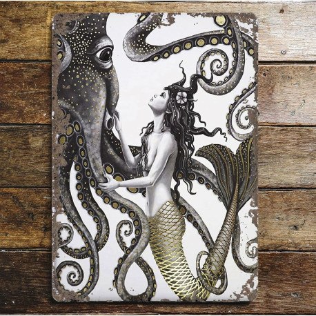 Mermaid Octopus-  Metal Sign Plaque - Sea Bathroom 2 (1)