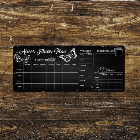 Metal Fitness Meal Workout Stats Wall Plan Planner -  Metal Wall Sign