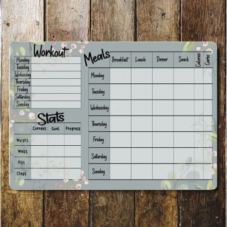 Metal Weekly food Stats and workout Wall Plan Planner -  Metal Wall Sign