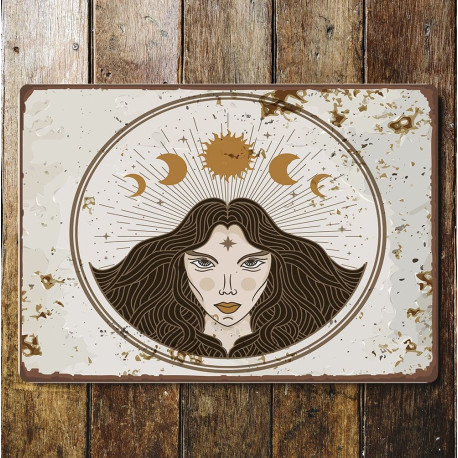 moon sun woman boho spiritual tarot reading Metal Wall Sign Plaque