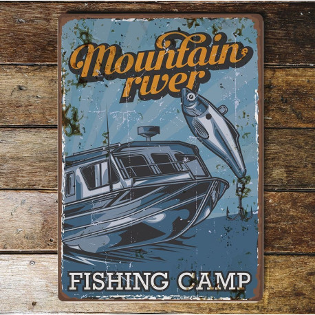 Moutain River Fishing Fish - Metal Advertising Wall Sign