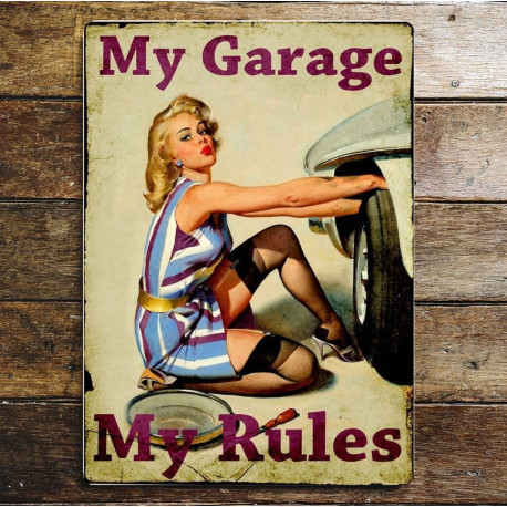 My Garage My Rules Pin Up Girl Car - Metal Personalised Art Wall Sign