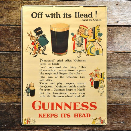 Off With its ! Guinness  keeps its head alice in wonderland - Metal Advertising Wall Sign