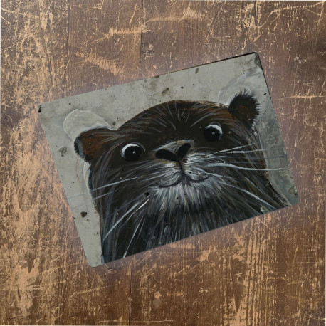 Otter animal Face Head Cute  - Metal Animal Wall Sign