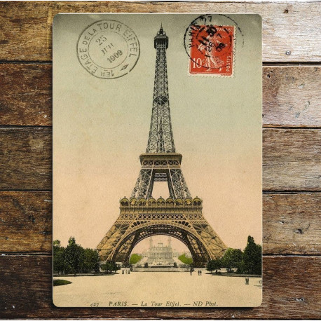 Paris Stamp Vintage Postcard - Metal Travel Wall Sign