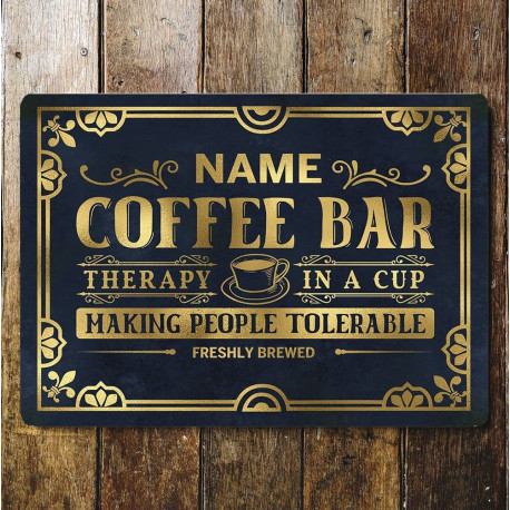 Personlised Name Coffee Bar Therapy In A Cup Cafe  - Metal Vintage Wall Sign