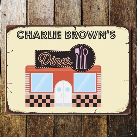 Personlised Name Diner Kitchen  - Metal Vintage Wall Sign