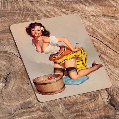 Pin Up Girl Apple Bobbing - Metal Personalised Art Wall Sign