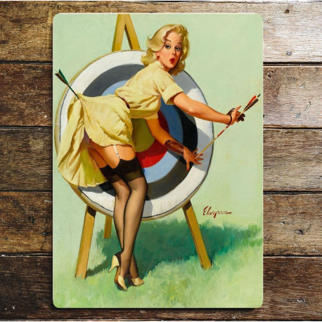 Pin Up Girl archery - Metal Personalised Art Wall Sign