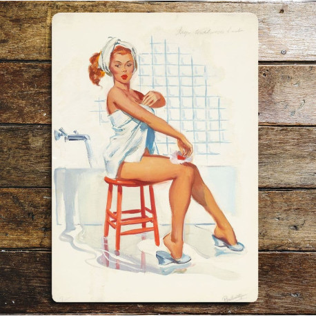 Pin Up Girl Bath Overflowing Bathroom - Metal Personalised Art Wall Sign