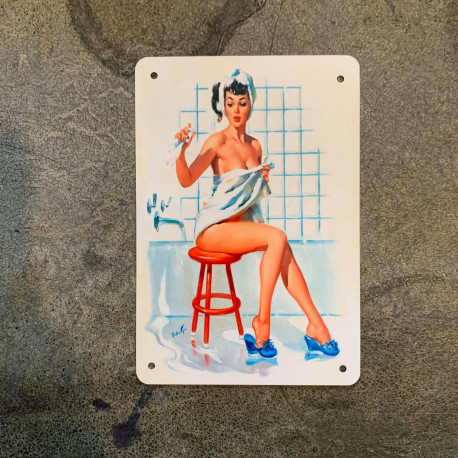 Pin Up Girl Bath Overflowing Bathroom - Metal Pin Up Art Wall Sign