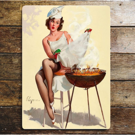 Pin Up Girl BBQ apron - Metal Personalised Art Wall Sign