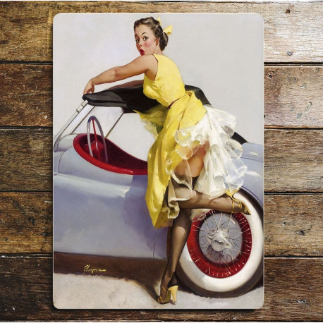 Pin Up Girl Car - Metal Personalised Art Wall Sign