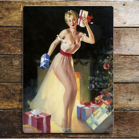 Pin Up Girl Christmas Presents - Metal Personalised Art Wall Sign