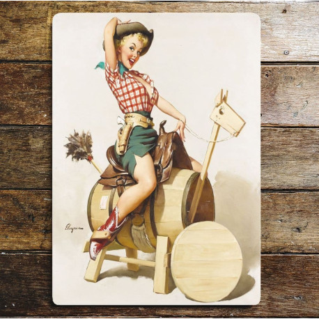 Pin Up Girl Cowgirl Wooden Horse - Metal Personalised Art Wall Sign