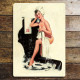 Pin Up Girl Getting In Bath Tub - Metal Personalised Art Wall Sign