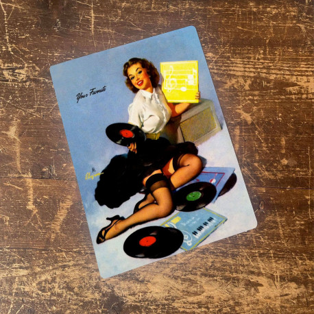 Pin Up Girl Music Record Player - Metal Personalised Art Wall Sign