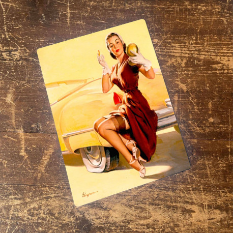 Pin Up Girl On Car - Metal Personalised Art Wall Sign