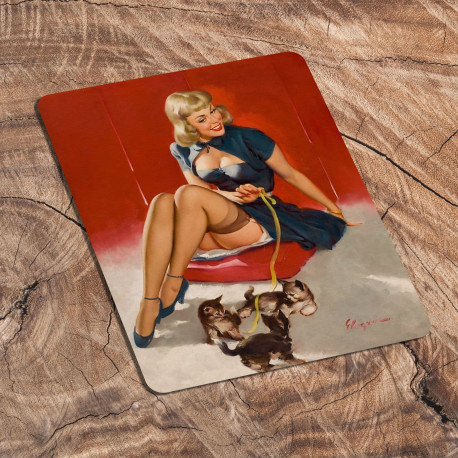 Pin Up Girl Red Kitten - Metal Personalised Art Wall Sign