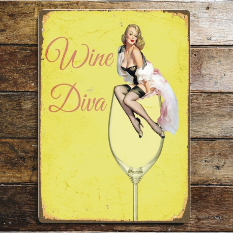 Pin up Wine Diva - Metal Humour Wall Sign